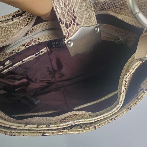 New York & Company Cream Snake Print Embossed Vegan Leather Shoulder Bag - Picture 9 of 9